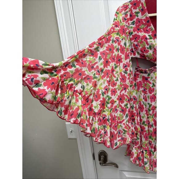 Mac Duggal Size 2 Pink Floral 9158 Bell Sleeve Mini Cocktail Party Dress New - Picture 9 of 13